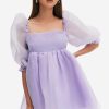 Best * Solado Lantern Sleeve Layered Hem Mesh Mini Dress Plum