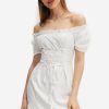 Online * Solado Off Shoulder Lace Up Lettuce Trim Mini Dress White