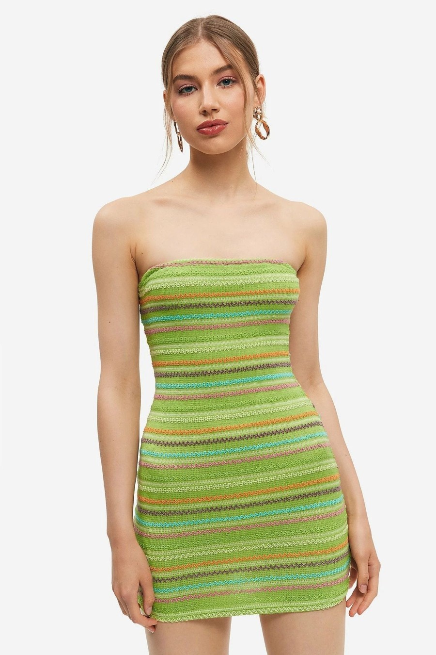 Clearance * Solado Colorblock Stripe Knitted Tube Mini Dress Yellowgreen