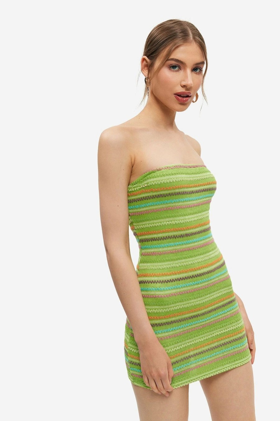 Clearance * Solado Colorblock Stripe Knitted Tube Mini Dress Yellowgreen