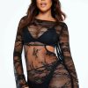 New * Solado Boat Neck Cut Out Cold Shoulder Lace Mini Dress Without Underwear Black