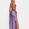 Online * Solado Cowl Neck Split Hem Lace Up Open Back Maxi Dress Mediumpurple