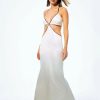 Wholesale * Solado Satin Plunging Neck Colorblock Trim Maxi Dress White