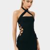 Clearance * Solado Halter Neck Lace Up Side Backless Mini Dress Black