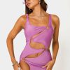 Best * Solado Cut Out O-Ring Decor Sleeveless Mini Dress Purple