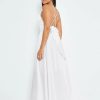 New * Solado Plunging Neck Cross Backless Solid Maxi Dress White