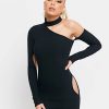 New * Solado Mock Neck Cut Out Cold Shoulder Mini Dress Black