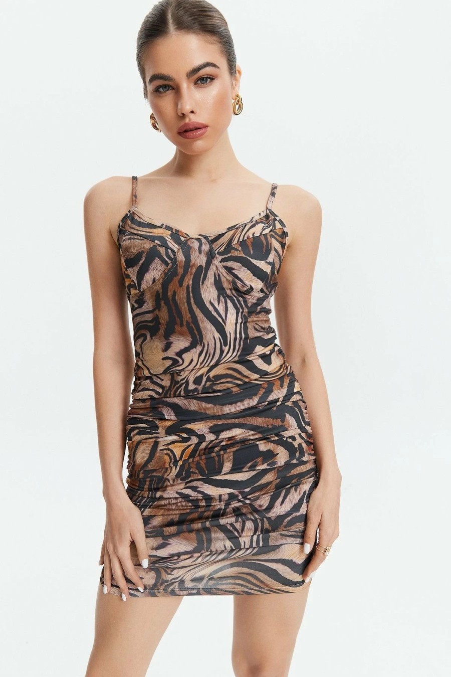 Best * Solado Backless Leopard Print Bodycon Dress Khaki