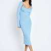 Online * Solado 2 In 1 Cut Out Stripe Knitted Split Hem Maxi Dress Lightblue