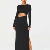 Online * Solado Cut Out Split Hem Long Sleeve Maxi Dress Black