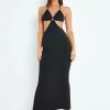 Hot * Solado Halter Neck Cut Out Backless Solid Maxi Dress Black