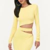 Best * Solado Cut Out O-Ring Decor Long Sleeve Bodycon Dress Yellow