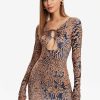 Wholesale * Solado Abstract Print Cut Out Mini Dress Brown