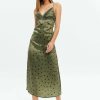 Wholesale * Solado Satin Polka Dot Twist Front Backless Midi Dress Olive