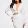 Hot * Solado Plunging Neck Twist Front Long Sleeve Mini Dress White