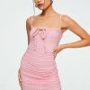 Best * Solado Tie Front Texture Backless Bodycon Mini Dress Pink