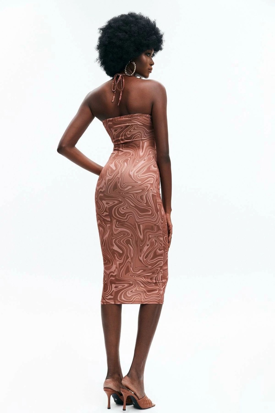 Online * Solado Drawstring Ruched Cut Out Maxi Dress Brown