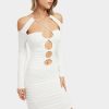 Online * Solado Cold Shoulder Long Sleeve Cut Out Mini Dress White