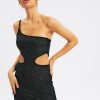 Online * Solado Bronzing Cut Out One Shoulder Bodycon Mini Dress Black