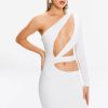 New * Solado Cut Out One Shoulder Long Sleeve Mini Dress White