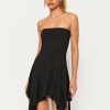 Clearance * Solado Off Shoulder Asymmetrical Hem Solid Mini Dress Black