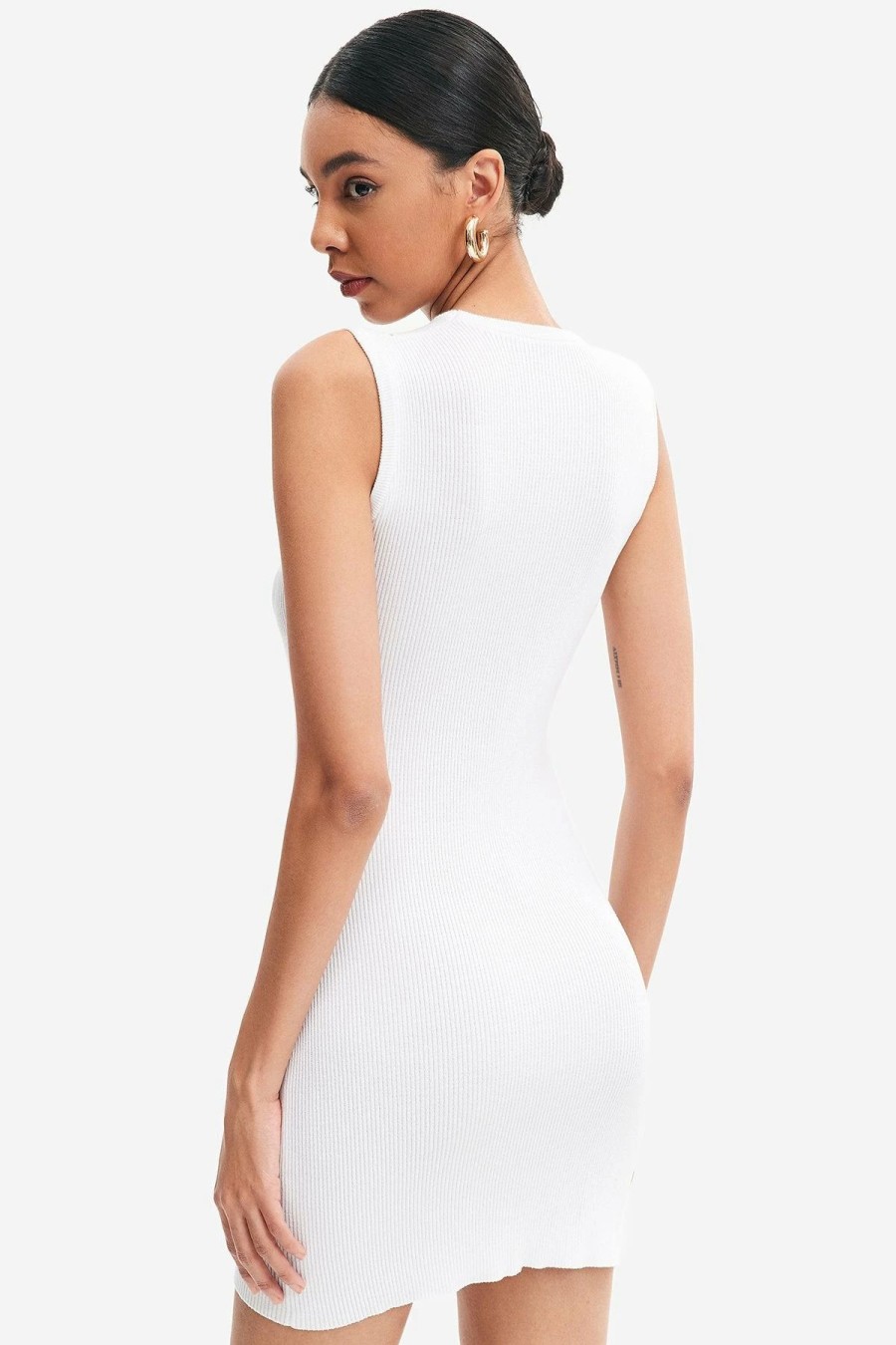 Clearance * Solado Ribbed Knit Cut Out Sleeveless Mini Dress White