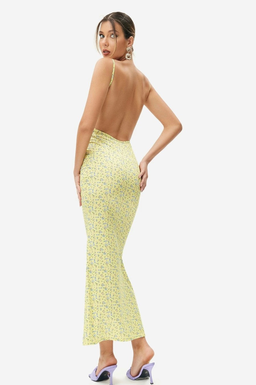 Online * Solado Floral Print Backless Cami Maxi Dress Lightyellow