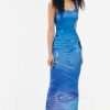 Best * Solado Swirl Print Backless Bodycon Maxi Dress Dodgerblue