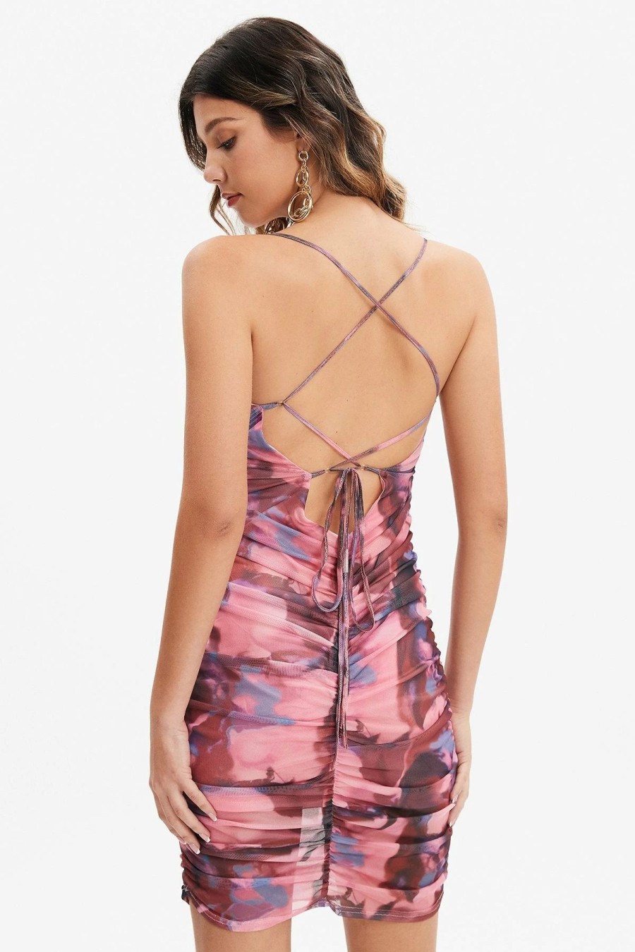 Best * Solado Abstract Print Open Back Cami Mini Dress Purple