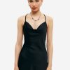 Online * Solado Satin Backless Cowl Neck Solid Mini Dress Black