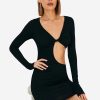 Hot * Solado Cut Out Twist Front Long Sleeve Mini Dress Black