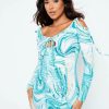 Best * Solado Cold Shoulder Cut Out Swirl Print Mini Dress Aqua