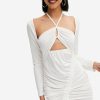 Hot * Solado 2 In 1 Cut Out Drawstring Ruched Mini Dress White