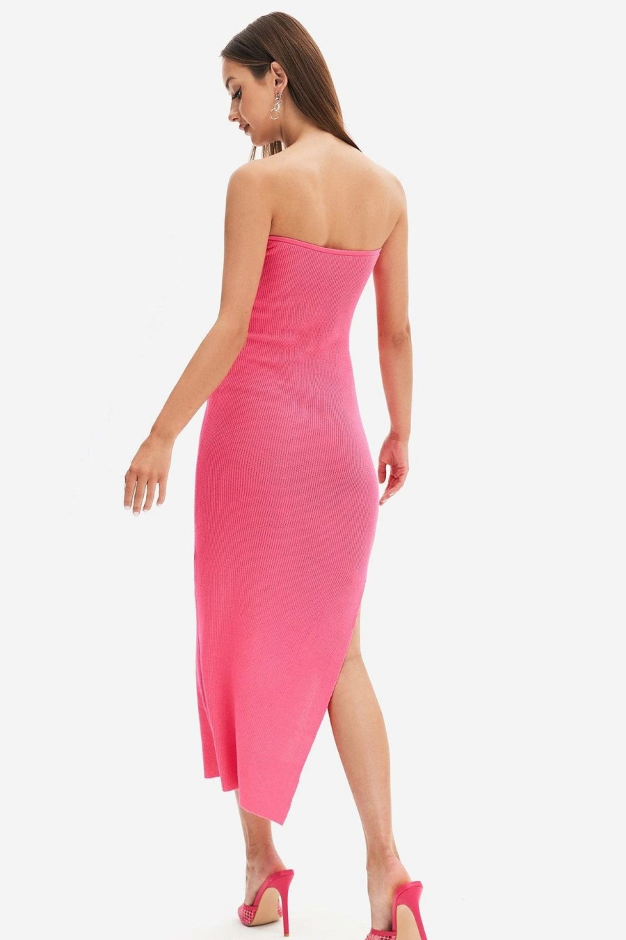 Online * Solado Cut Out Split Thigh Tube Maxi Dress Pink