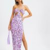 Wholesale * Solado Leopard Print Cut Out Side Split Maxi Dress Plum