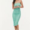 Best * Solado Abstract Print Mesh Splicing Tube Midi Dress