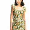 Clearance * Solado Square Neck Floral Print Ruffle Mini Dress Olive