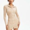 New * Solado Cut Out Button Front Mini Dress Khaki