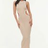 Online * Solado Colorblock Trim Cut Out Ribbed Maxi Dress Wheat