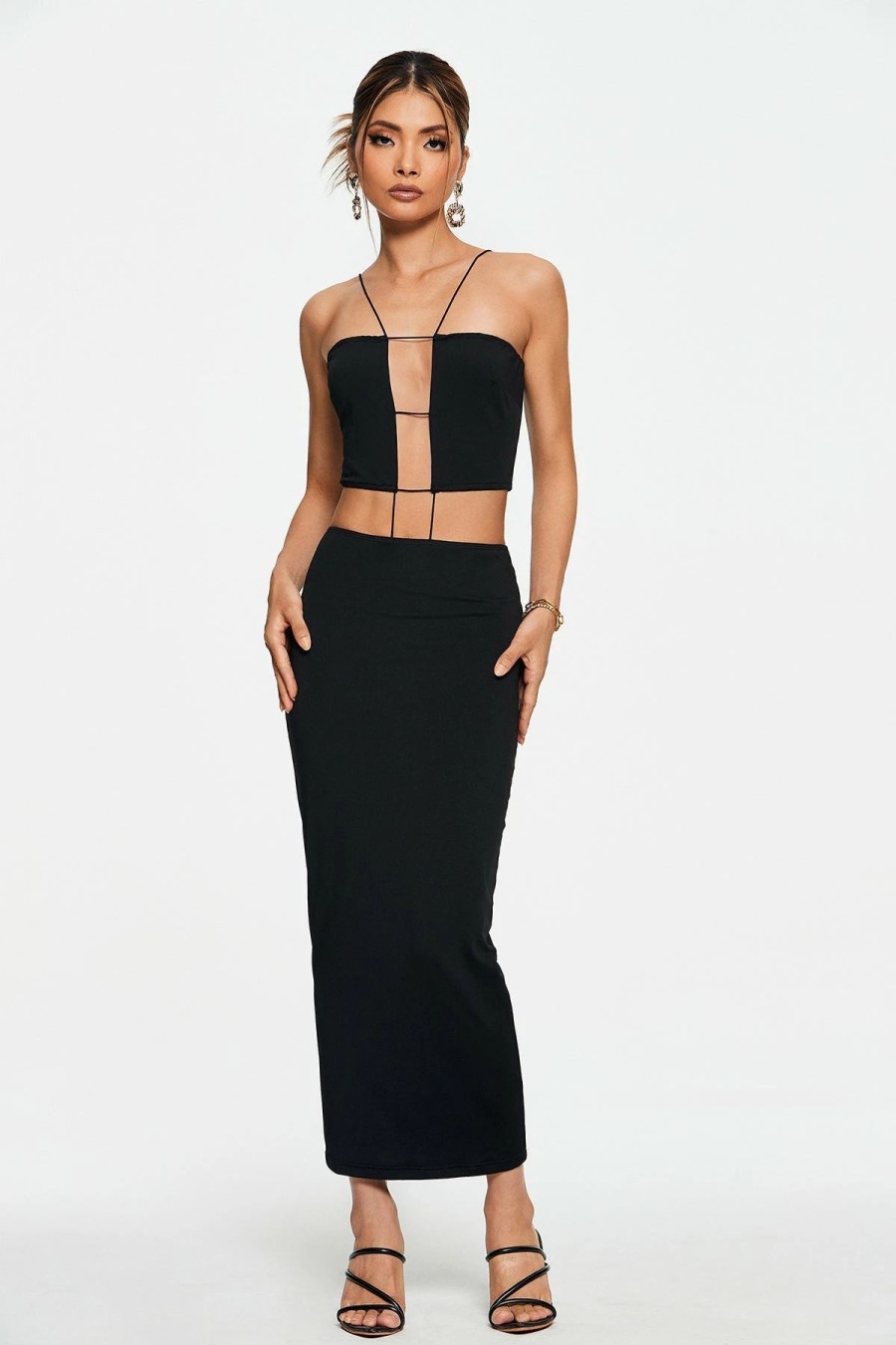 New * Solado Cut Out Solid Backless Maxi Dress Black