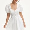 Hot * Solado Lettuce Trim Floral Lace Puff Sleeve Backless Mini Dress White