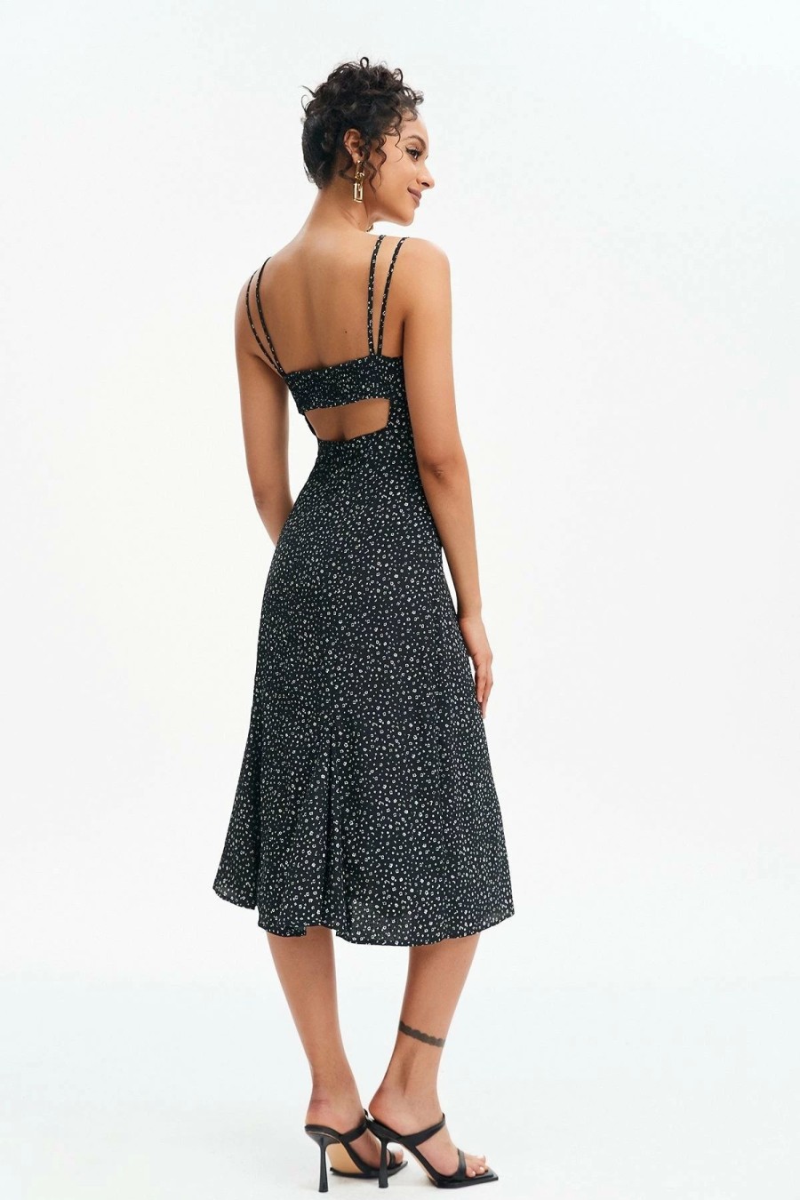 Hot * Solado Floral Print Backless Maxi Dress Black