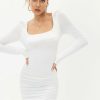 Online * Solado Square Neck Cinched Waist Ruched Mini Dress White