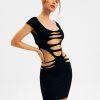 Wholesale * Solado Plunging Neck Cut Out Short Sleeve Mini Dress Black