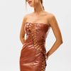 Online * Solado Off Shoulder Lace Up Pu Leather Mini Dress Chocolate