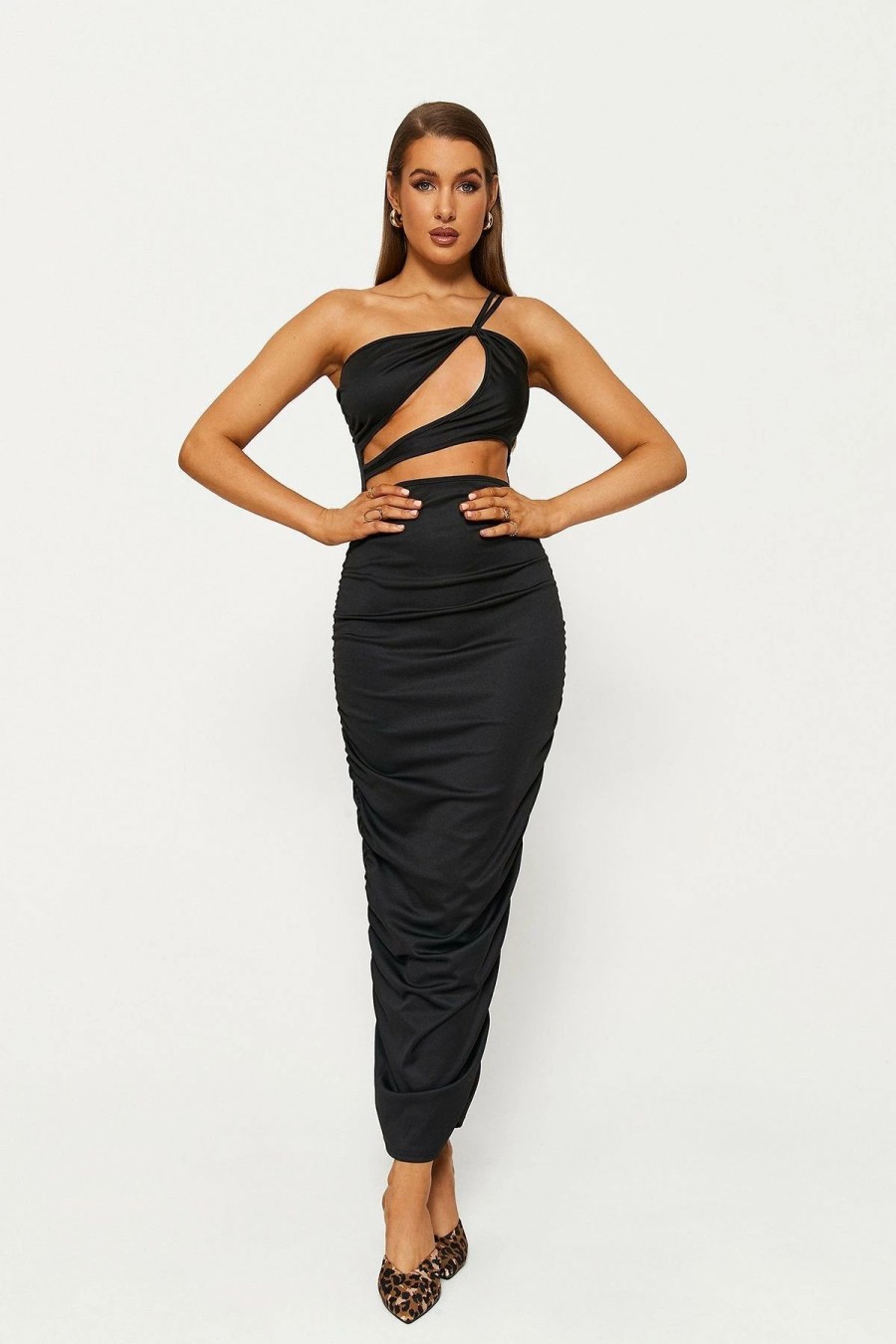 Wholesale * Solado Double Strap One Shoulder Cut Out Maxi Dress Black