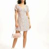 Clearance * Solado Puff Sleeve Floral Print V Neck Mini Dress White