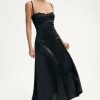 New * Solado Lace Trim Cut Out Plunging Neck Maxi Dress Black