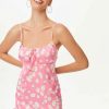 Best * Solado Floral Print Ruffle Backless Cami Mini Dress Pink