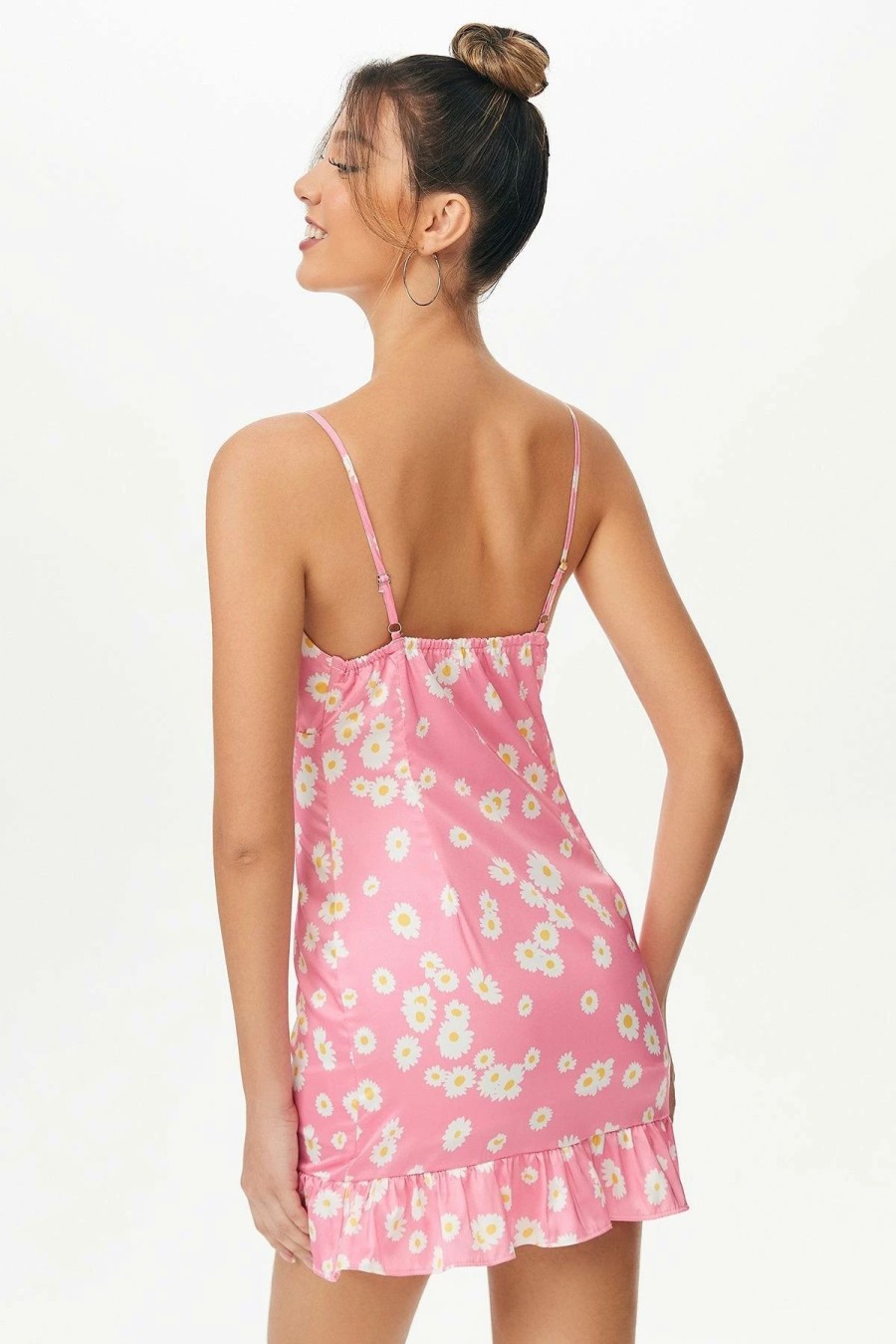 Best * Solado Floral Print Ruffle Backless Cami Mini Dress Pink